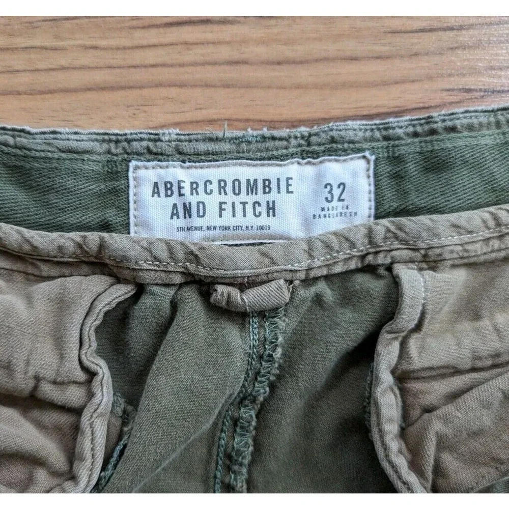 Abercrombie Fitch Shorts Mens 32 Army Y2K Button Drawstring Paratrooper Heavy A4 - Picture 5 of 9